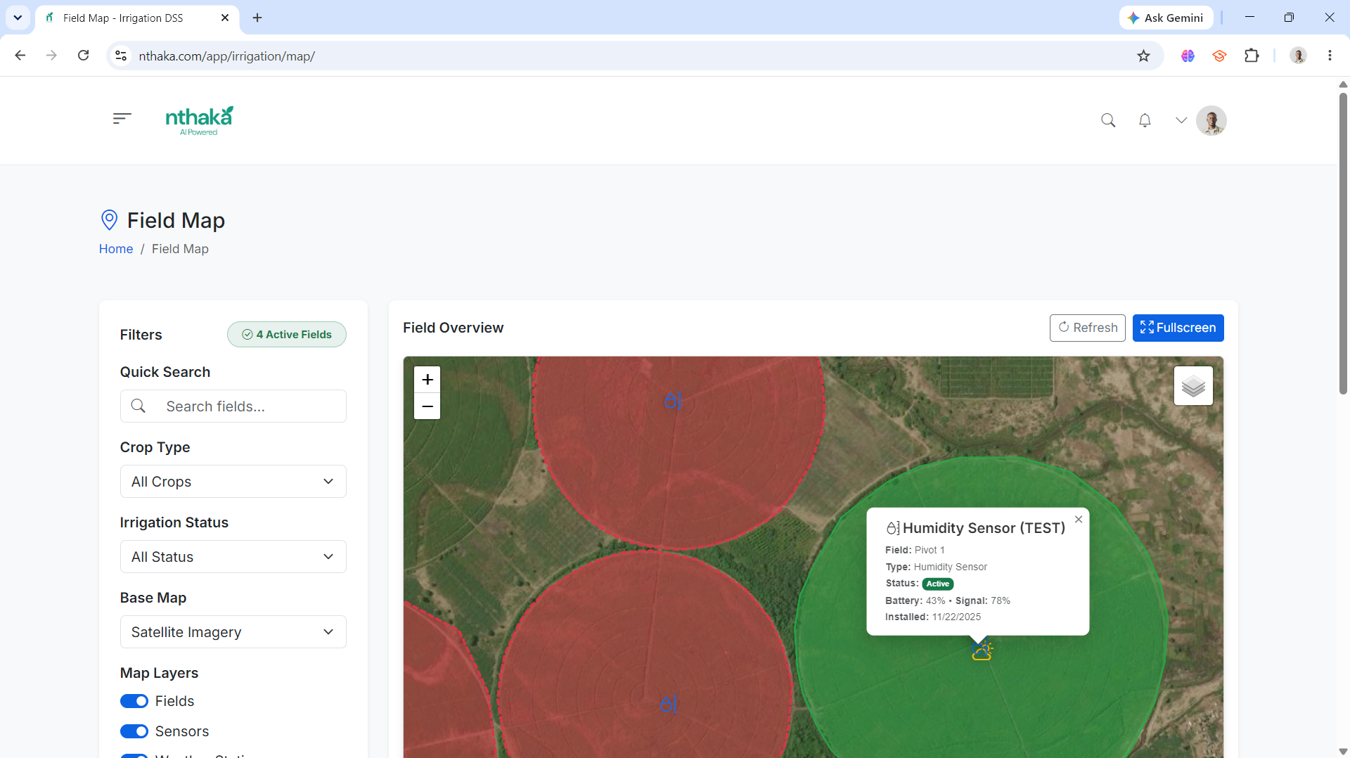 Field map showing sugarcane plots in Nthaka IDSS